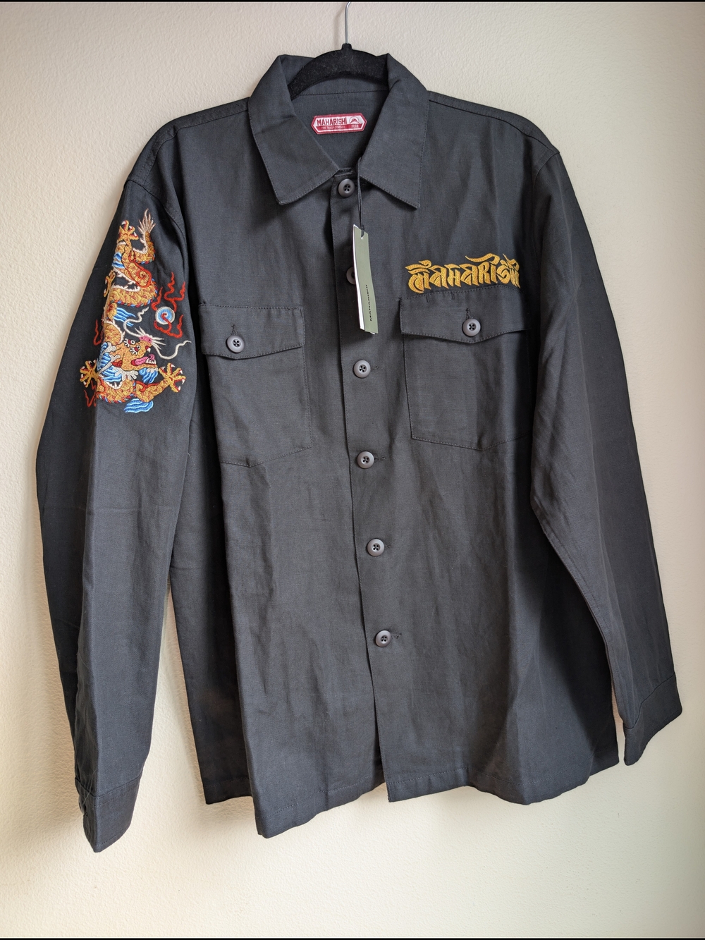 NWT Maharishi's Utility Shirt embroidered Flaming Pearl dragon Size XL
